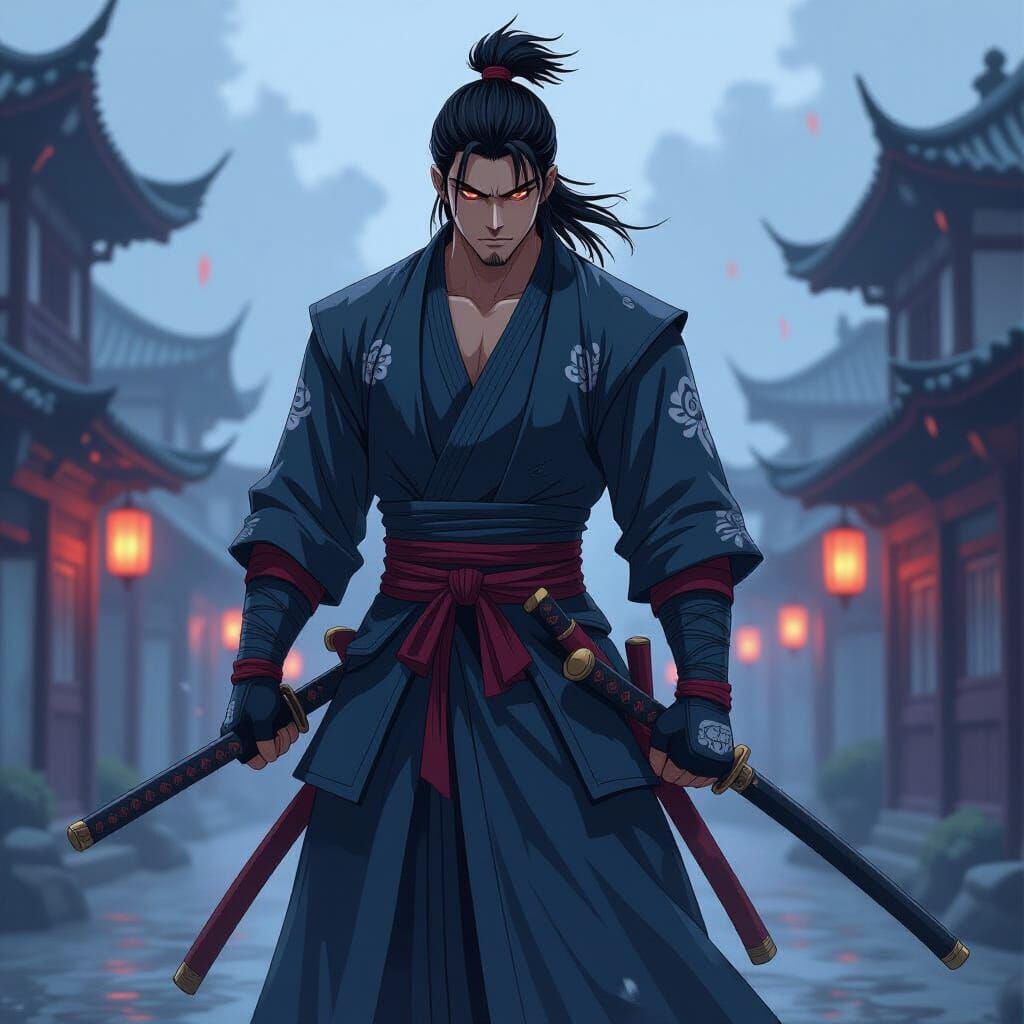 Anime Shadow Warrior in Cel-Shaded Style