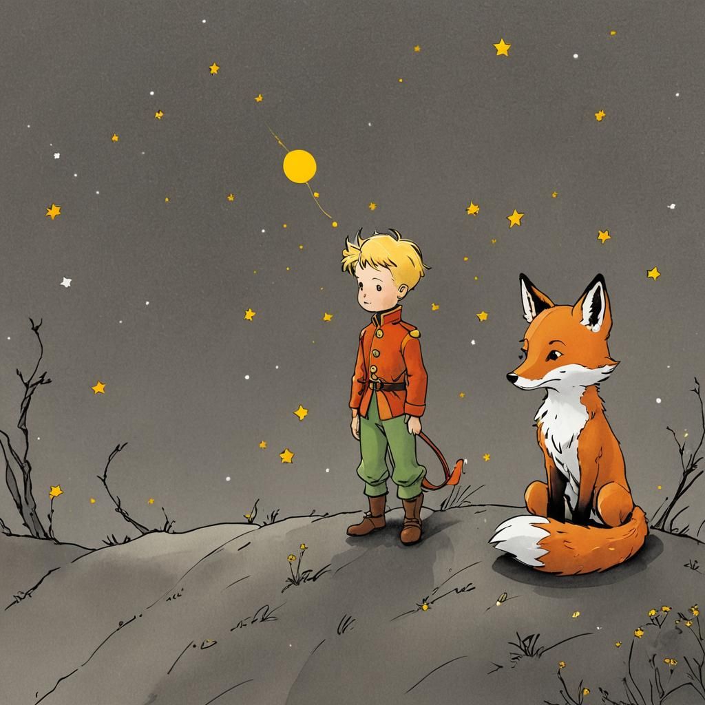 The Little Prince and the Fox Illustration