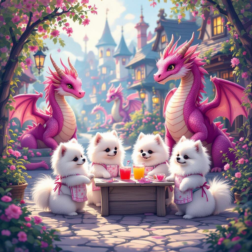 Pink Dragons & Pomeranians Selling Lemonade in Mystical Town