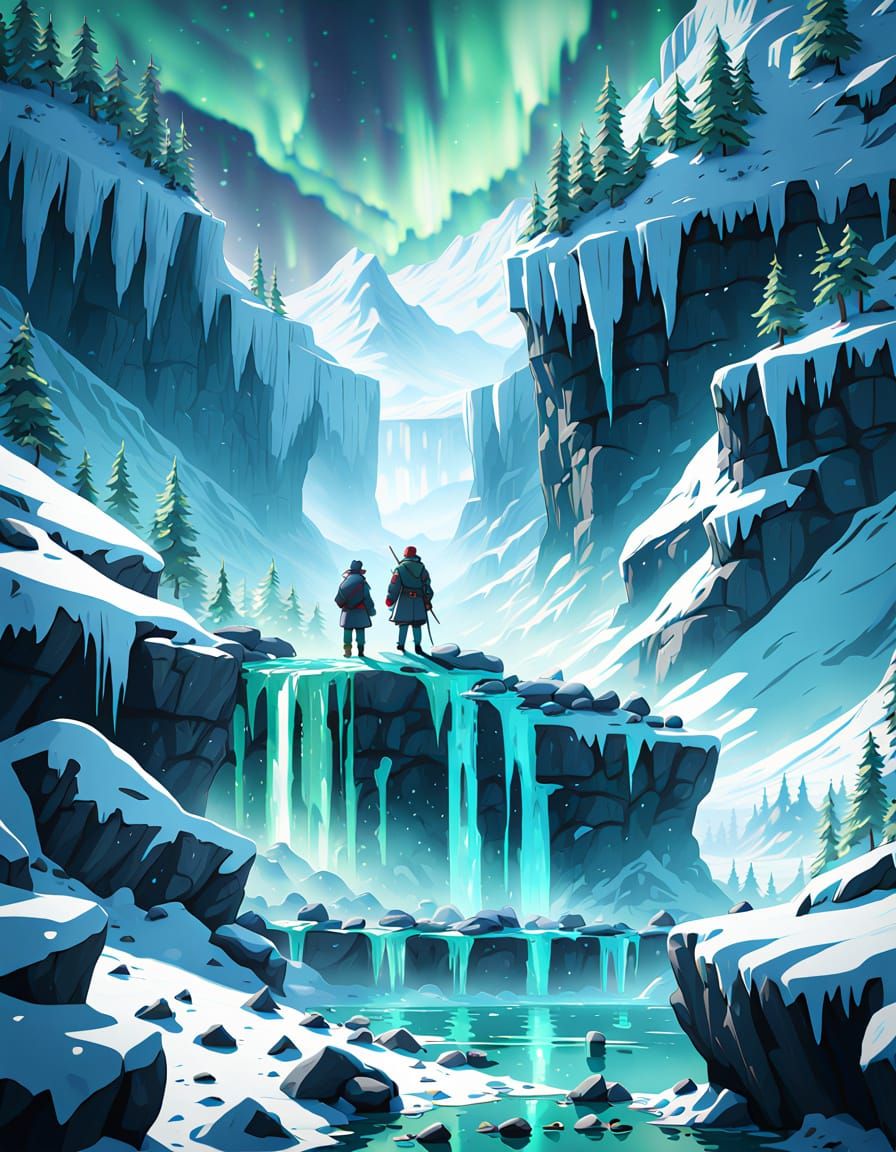 Glacial Execution Scene in 3D Anime Style