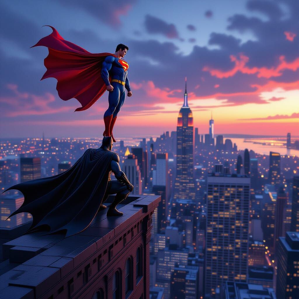 Superman Hovers Over NYC With Batman's Protection
