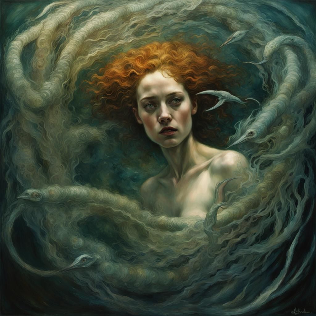 Goddess Lethe Catches Nightmare Creature with Feathered Net...