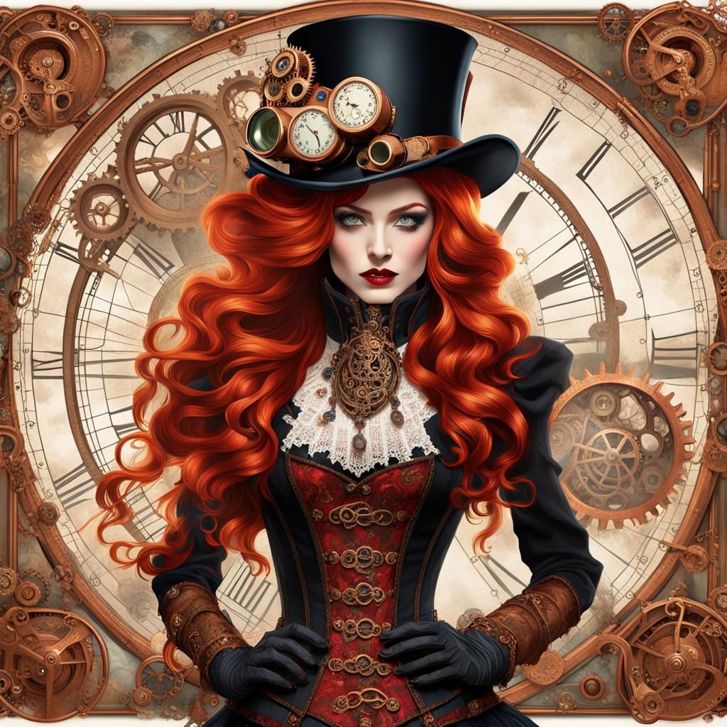 Sophisticated Steampunk Woman with Clockwork Details