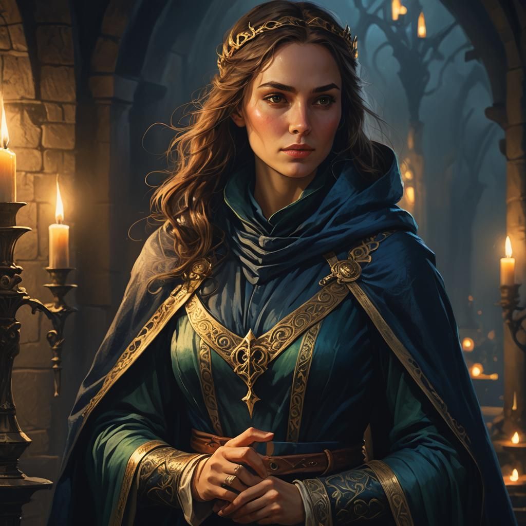 Medieval Girl with Candle in Dark Fantasy Style