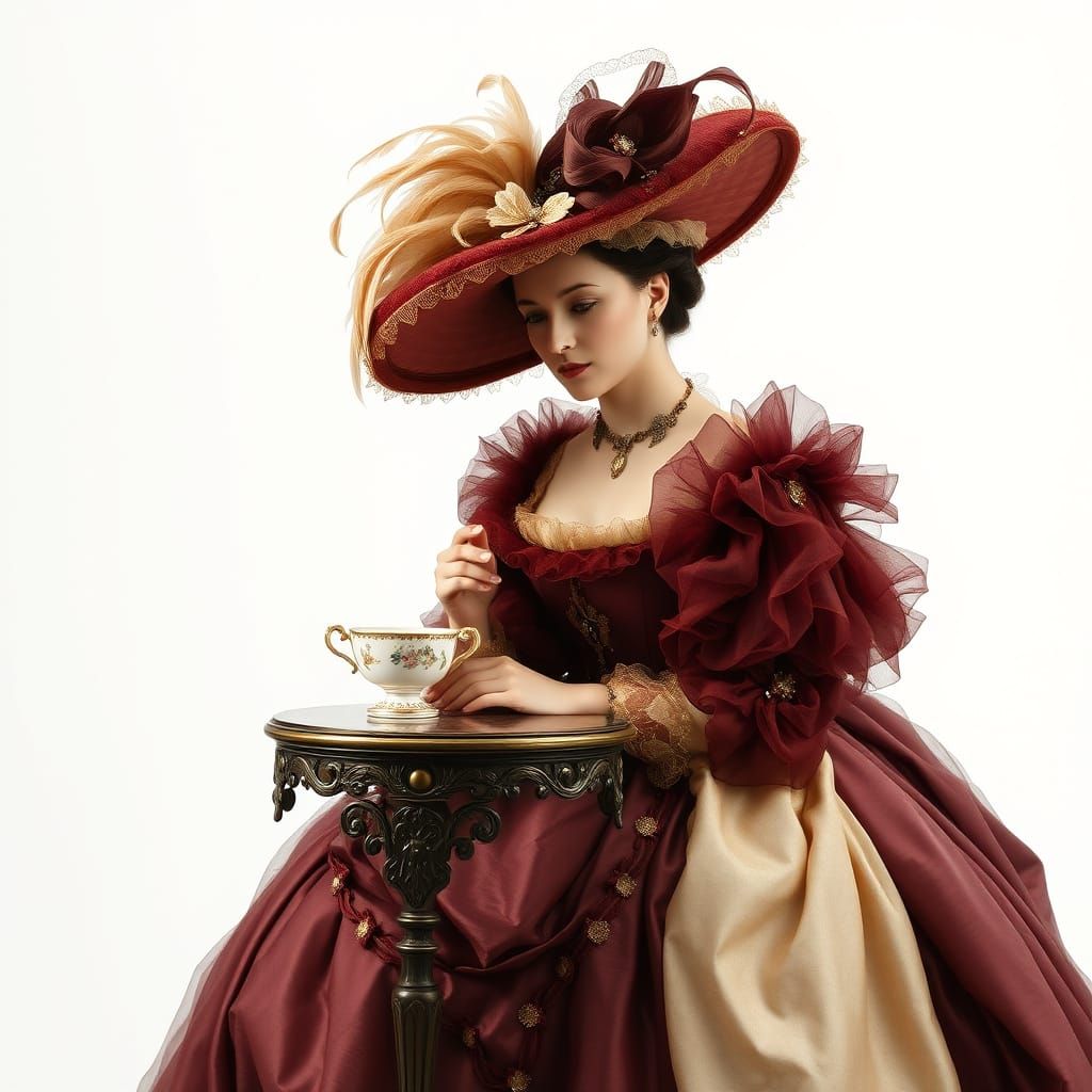 Elegant Noblewoman in Burgundy Gown in Whispers of a Forgott...