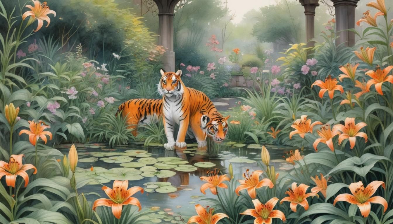 Tiger Lilies in Waterhouse Anime Style