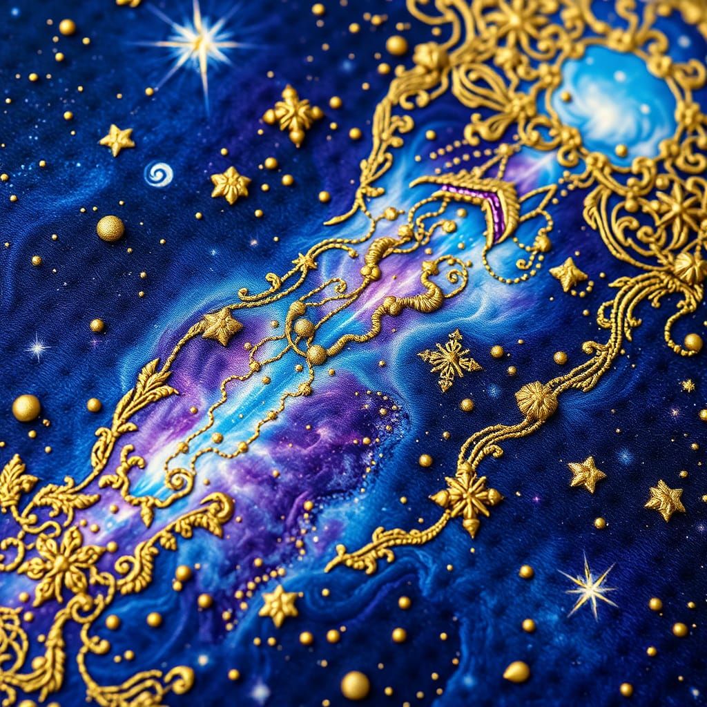 Futuristic Celestial Nebula Embroidery with Glowing Stars