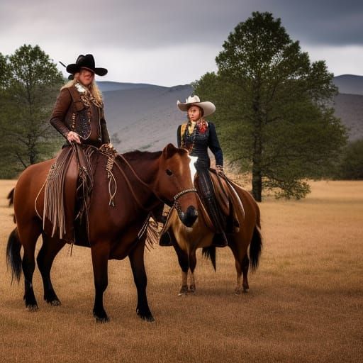 Texas Cowgirl on Horseback in the Wild West