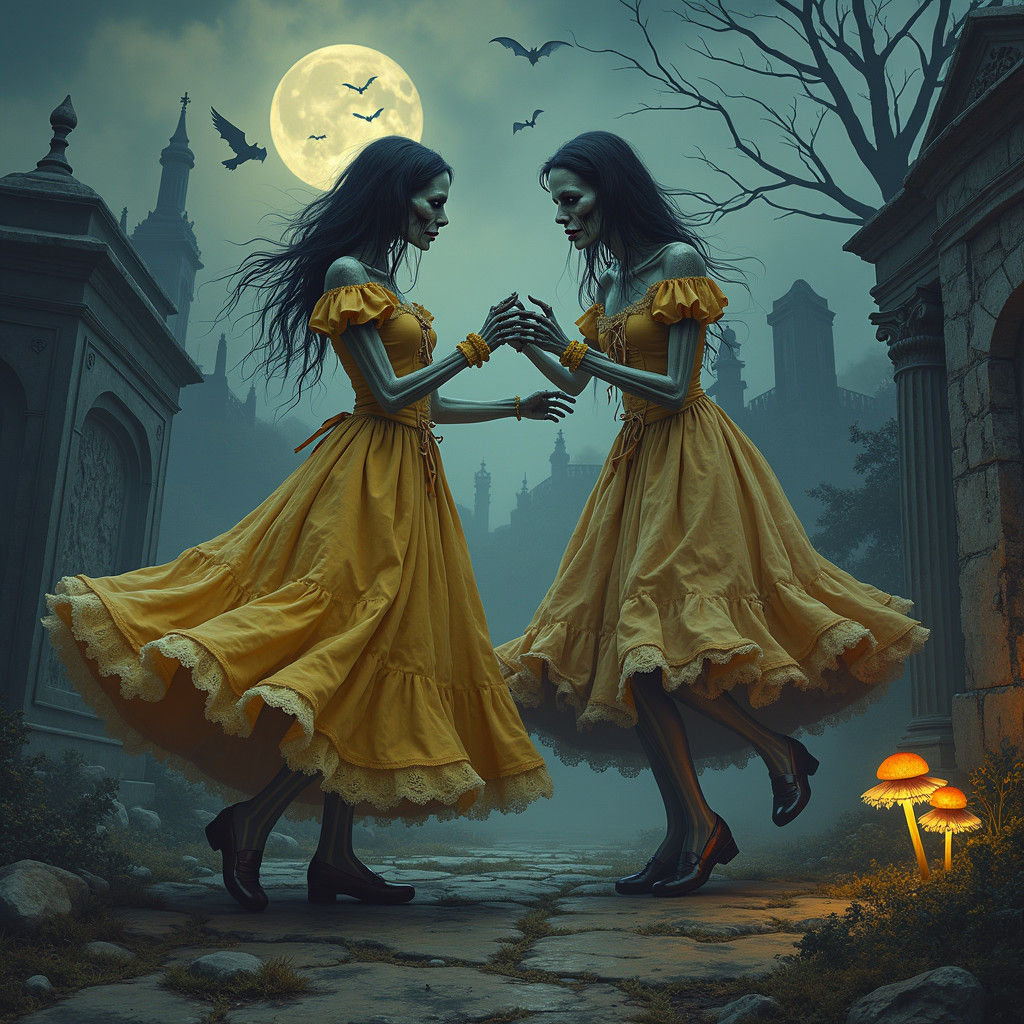 Zombies Ballroom Dancing in Ancient Cemetery