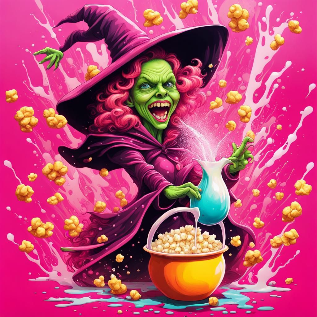 Psychedelic Witch on Broomstick in Graffiti Art Style