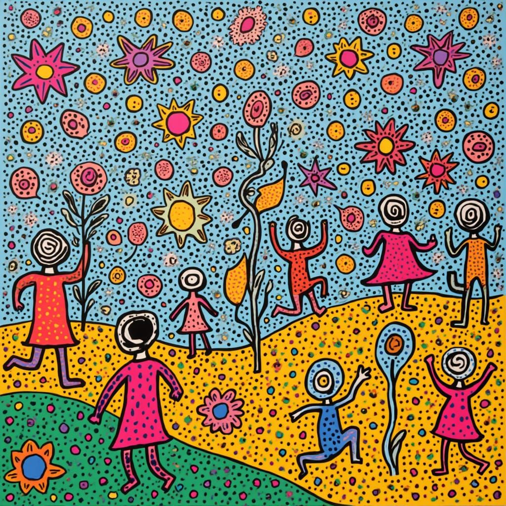 Vibrant Polka Dot Celebration in Psychedelic Style