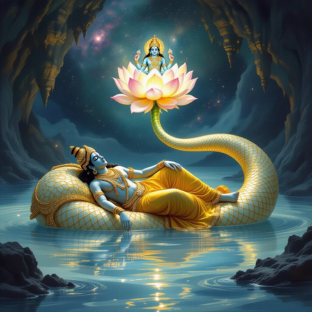 Vishnu on Ananta-Shesha: A Cosmic Fantasy