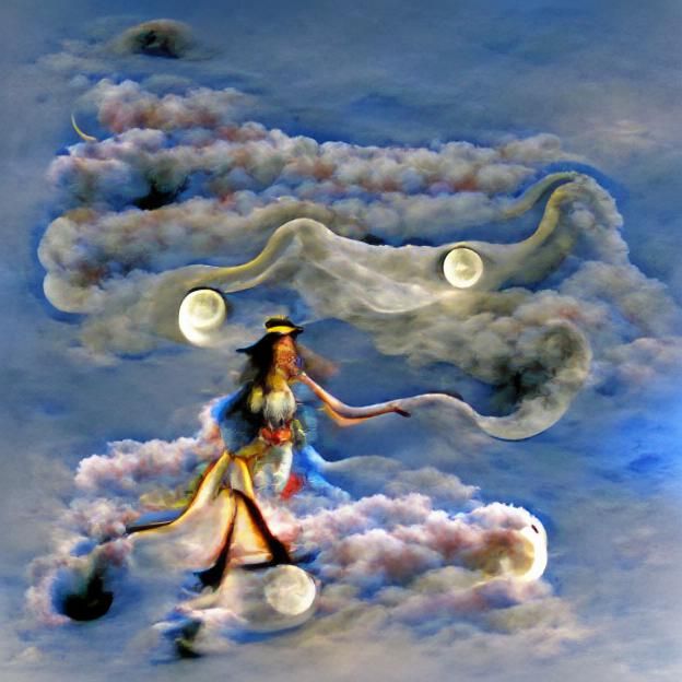 Ethereal Goddess Drifting on Clouds