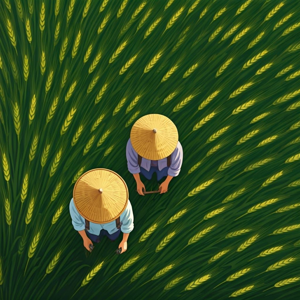 Chinese Farmers in Wheat Field, Enesis Style Poster