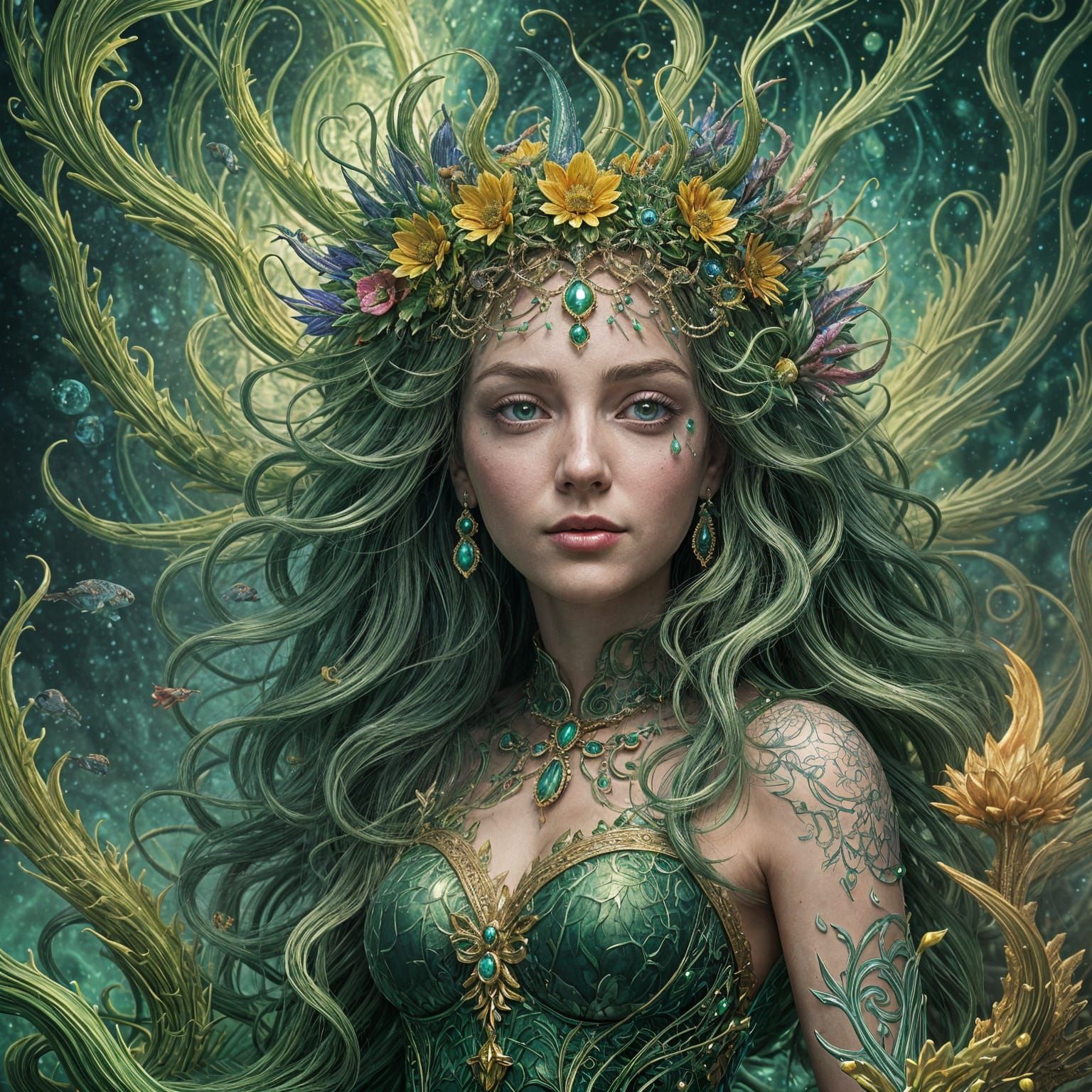 Queen of Heaven in Psychedelic Deep Ocean Fire