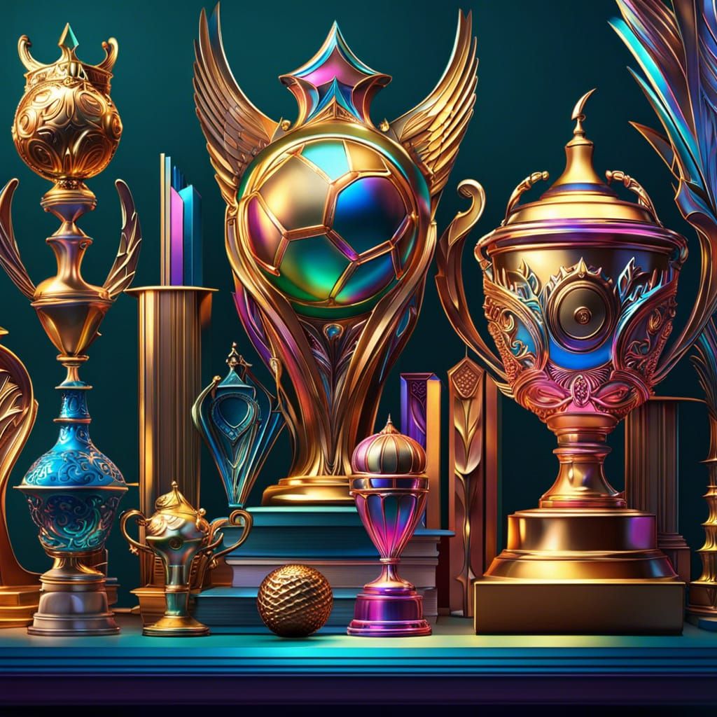 Gleaming Sports Trophies in Dreamy Cel-Shaded Style