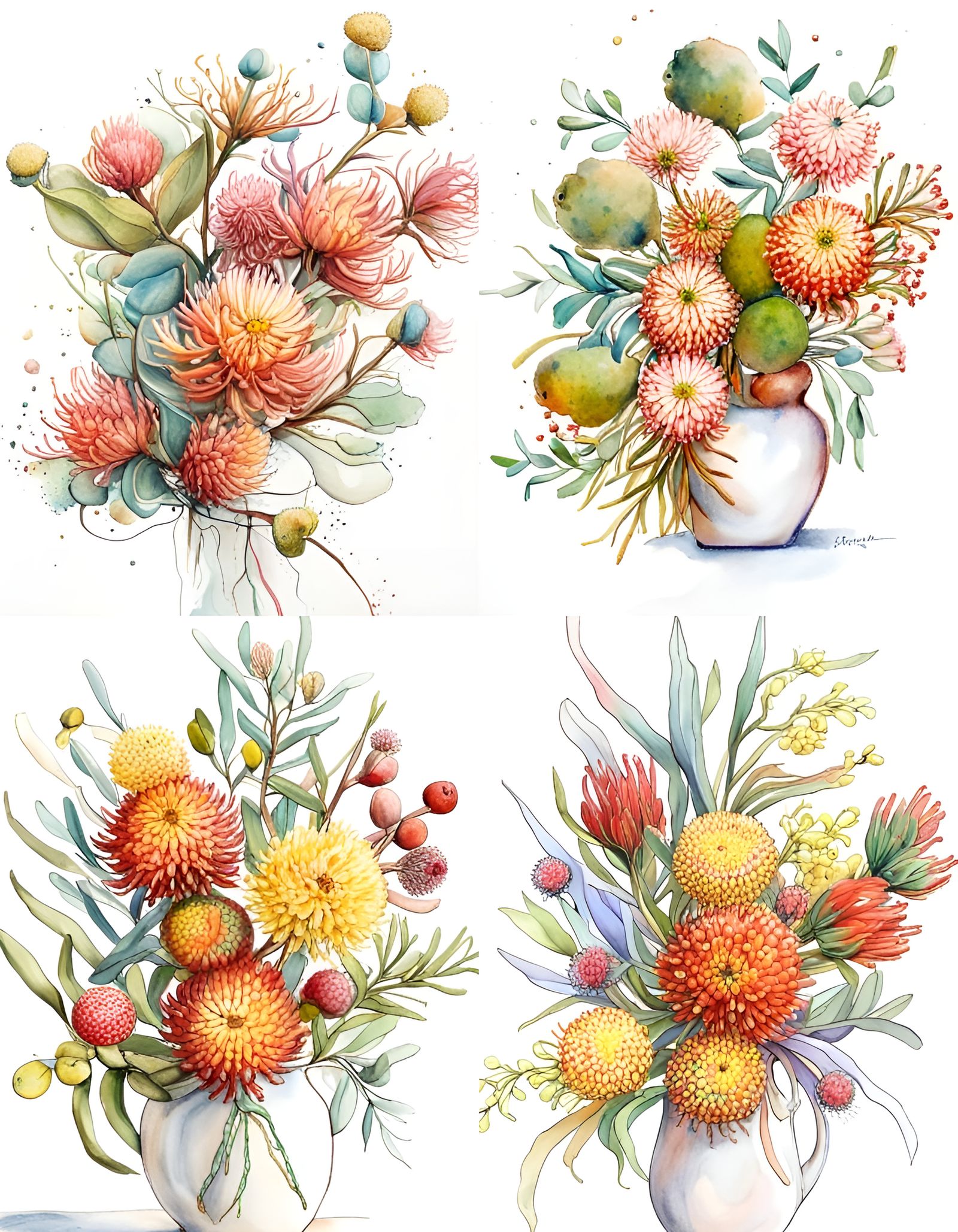 Australian Native Flowers in Watercolour Oil Painting