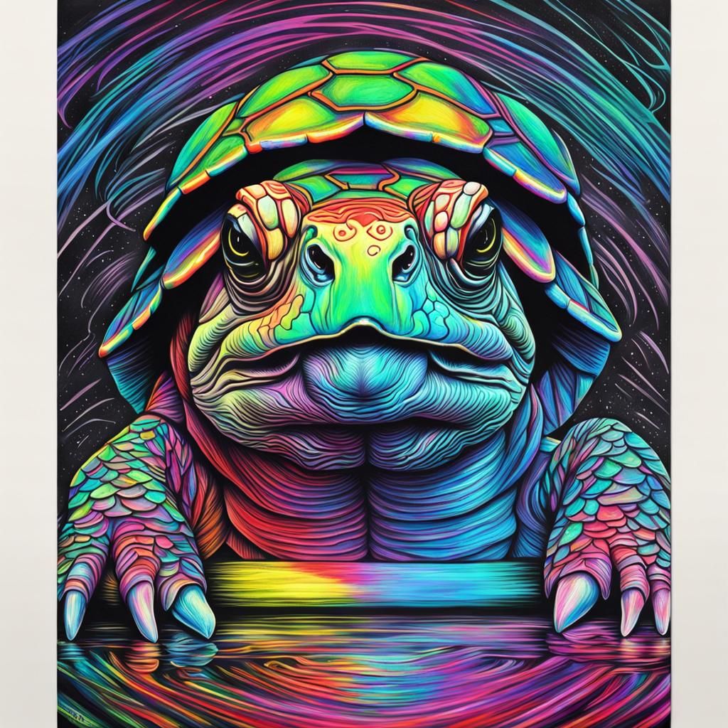 Red-Eared Slider in Synthwave Charcoal Style