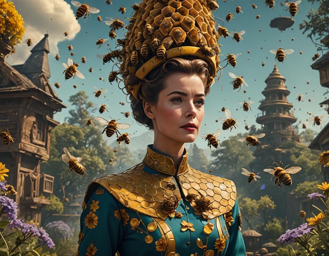 1950s Woman with Beehive in Detailed Digital Art