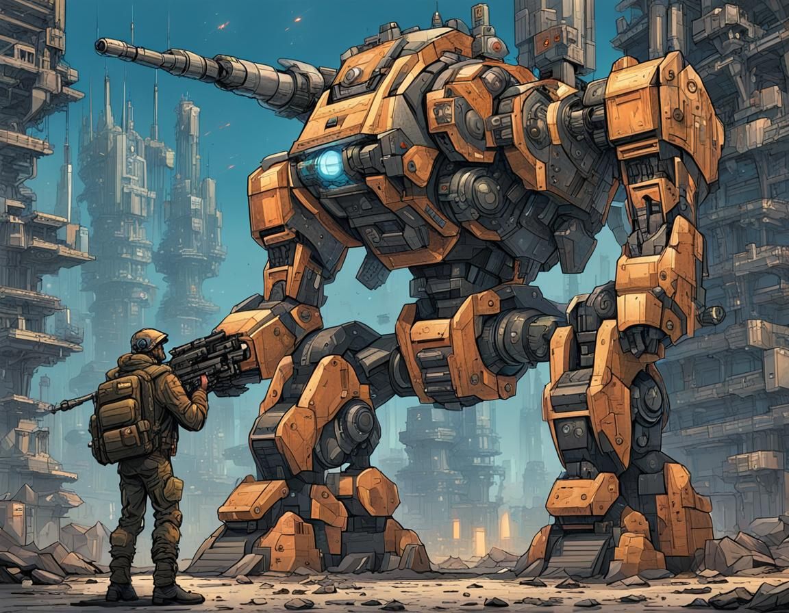 Pilot and Mecha Robot in Comic Style