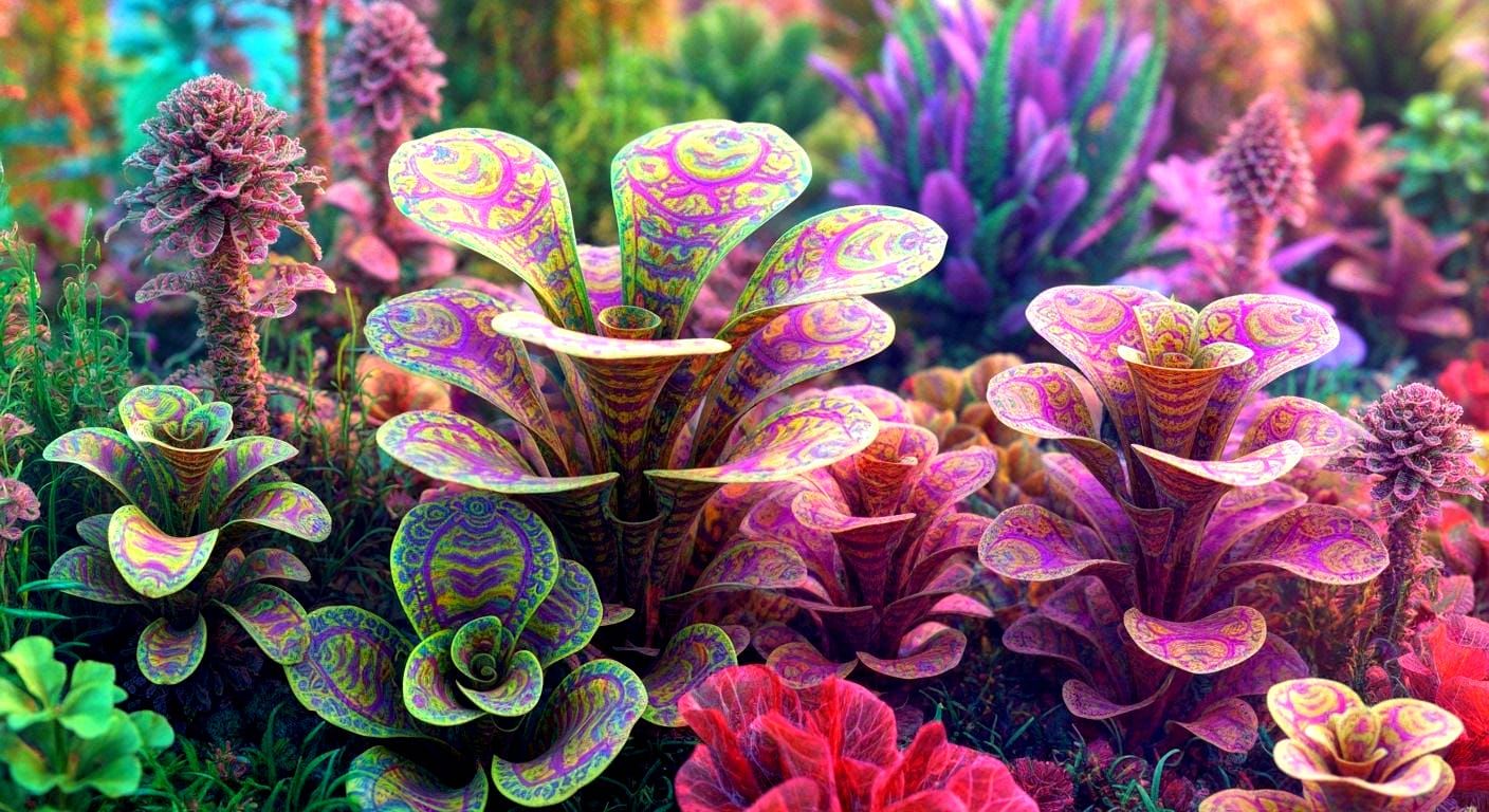 Surreal Botanical Garden Plants in Haeckel Style
