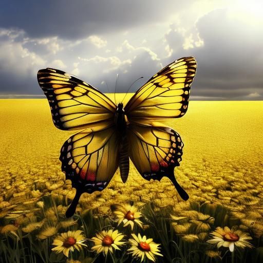 Butterfly in Golden Field with Sunbeams