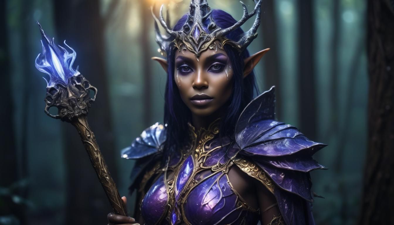 Dark Elf Priestess in Mystical Forest Concept Art