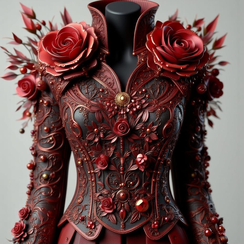 Art Nouveau Punk Jacket with Beaded Red Roses