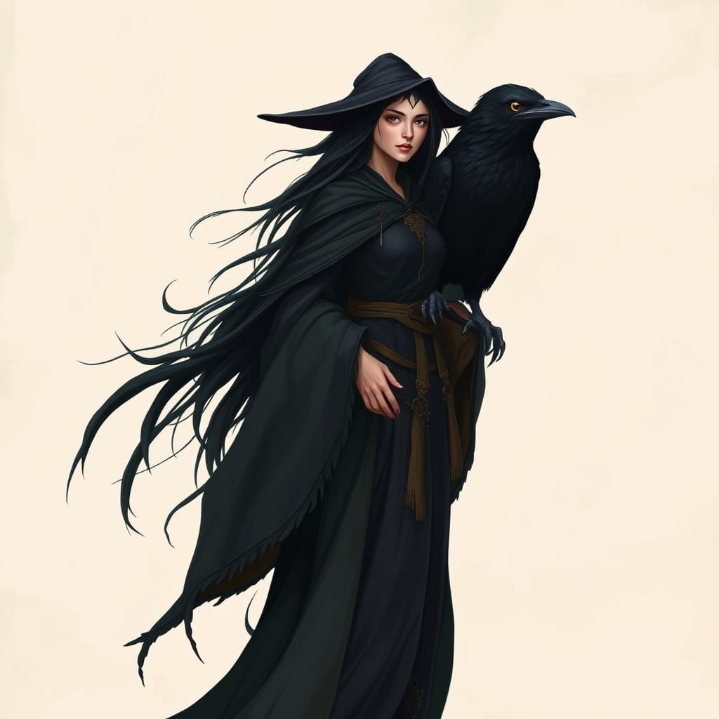 Dark Magic Sorceress with Raven Companion