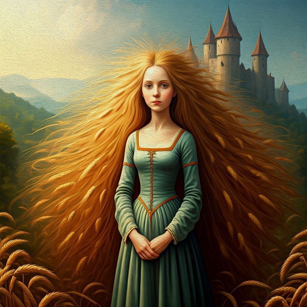 Medieval Girl with Rye Hair: 14th Century Oil Painting