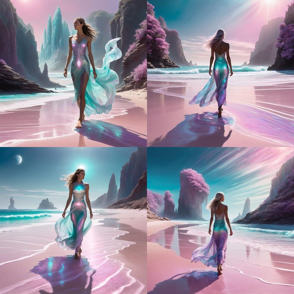 Ethereal Figure on Pink Sands by Liquid Opal Ocean