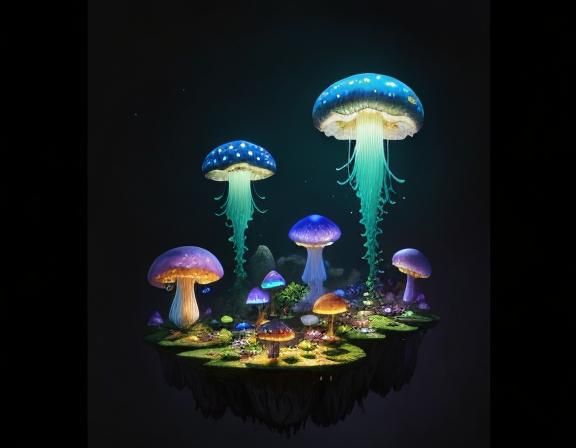Jellyfish in Toadstool Forest, Beatrix Potter Style