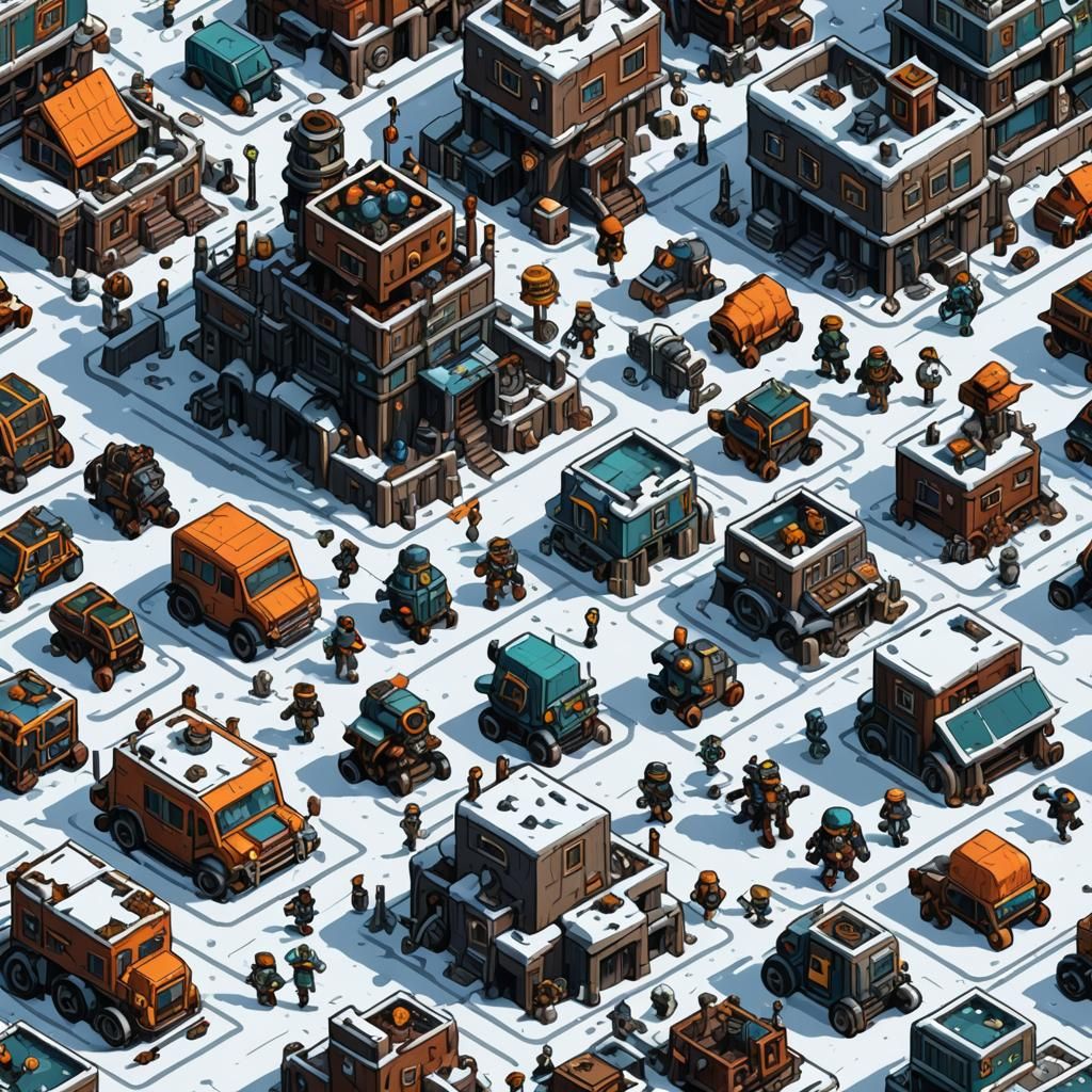 Isometric Pixel Art: Winter Wasteland with Steampunk Mechs