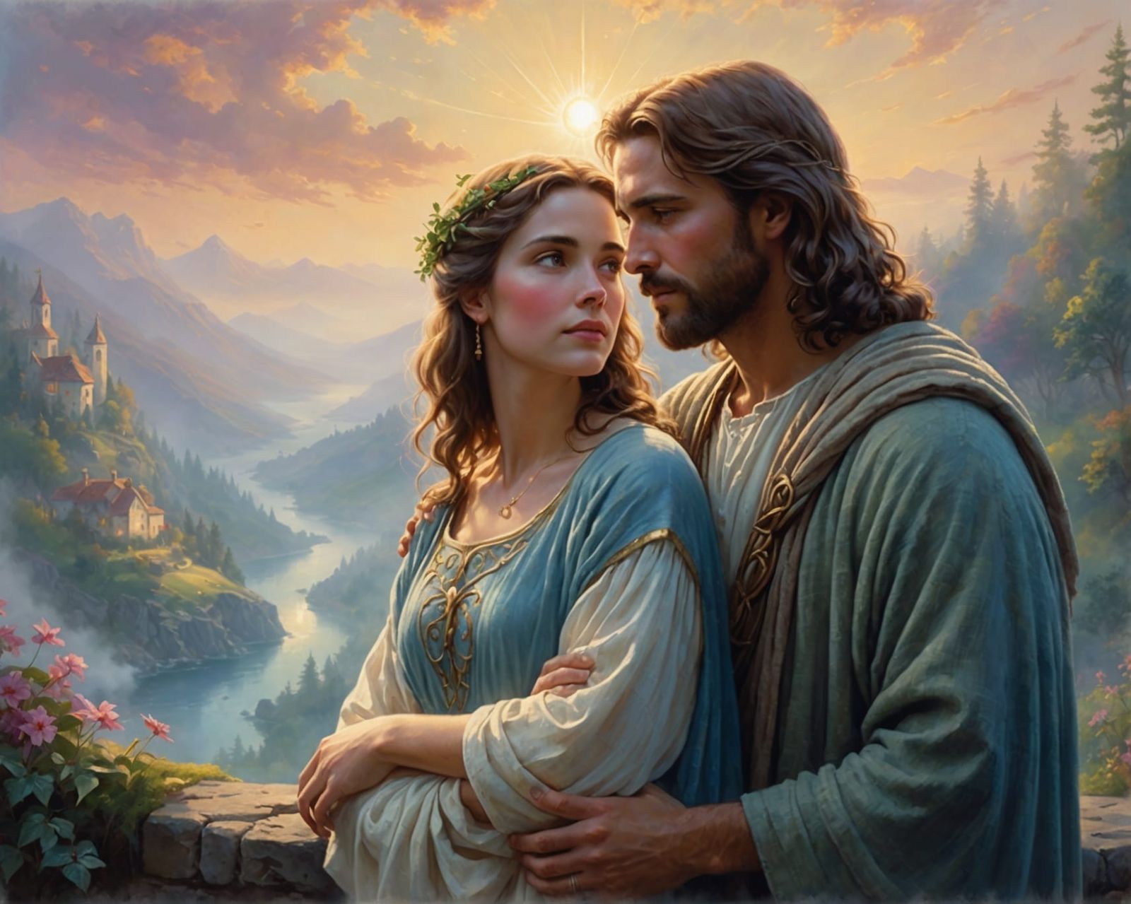 Jesus and Woman in Ethereal Fantasy Style