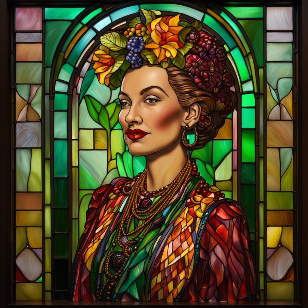 Carmen Miranda in Tiffany Glass, Pre-Raphaelite Style