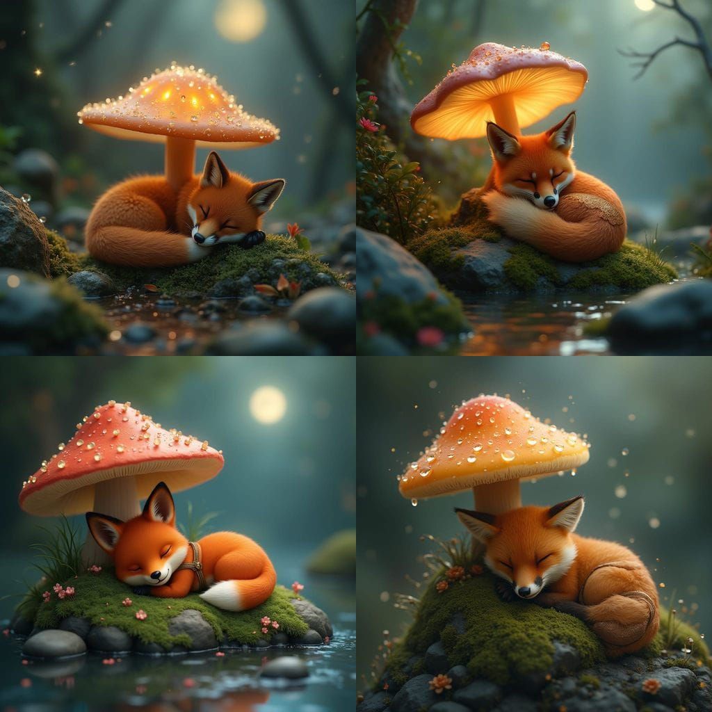 Dreamy Fantasy Landscape with Sleeping Fox