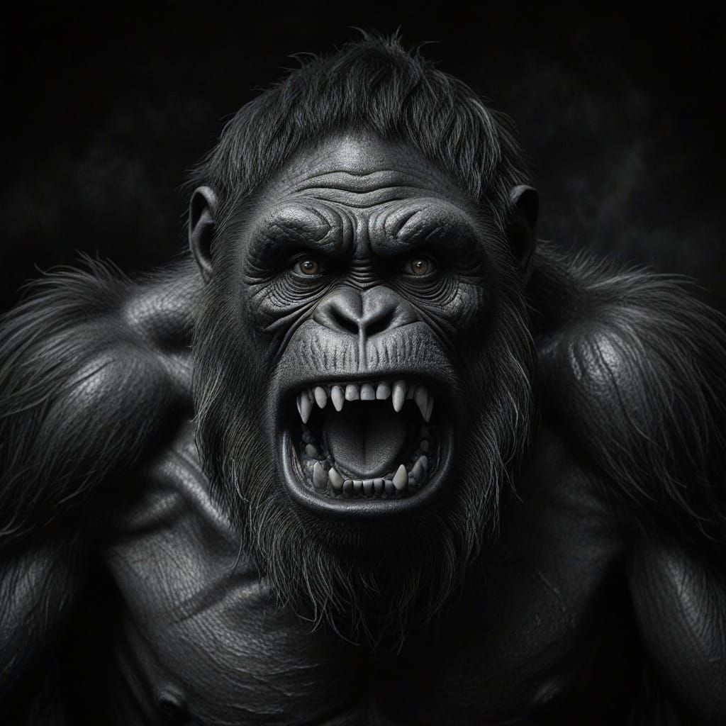 Orangutan Reveals Razor-Sharp Fangs in Dramatic, Dark Fantas...