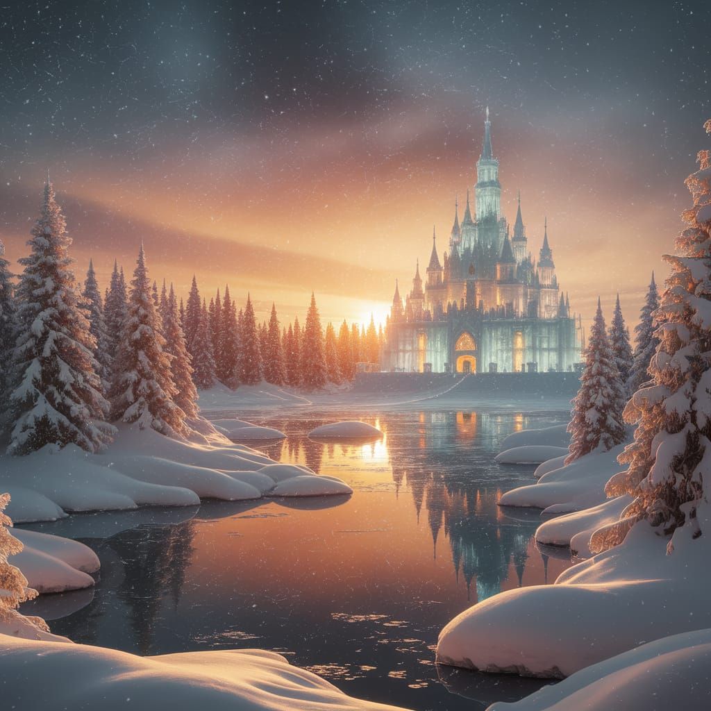 Magical Winter Landscape with Ice Castle