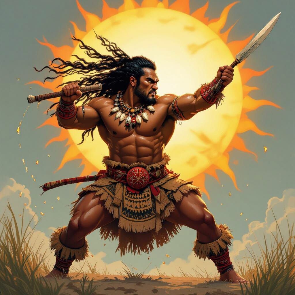 Maori Warrior Maui Slows the Sun with Patu
