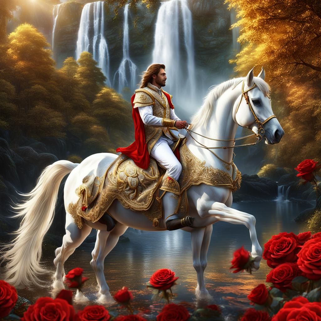 Fantasy Prince and Princess on White Stallion