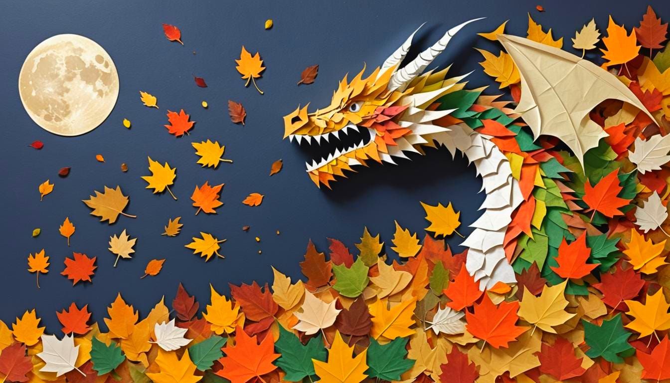 Autumn Leaf Dragon Collage Under Paper Moon