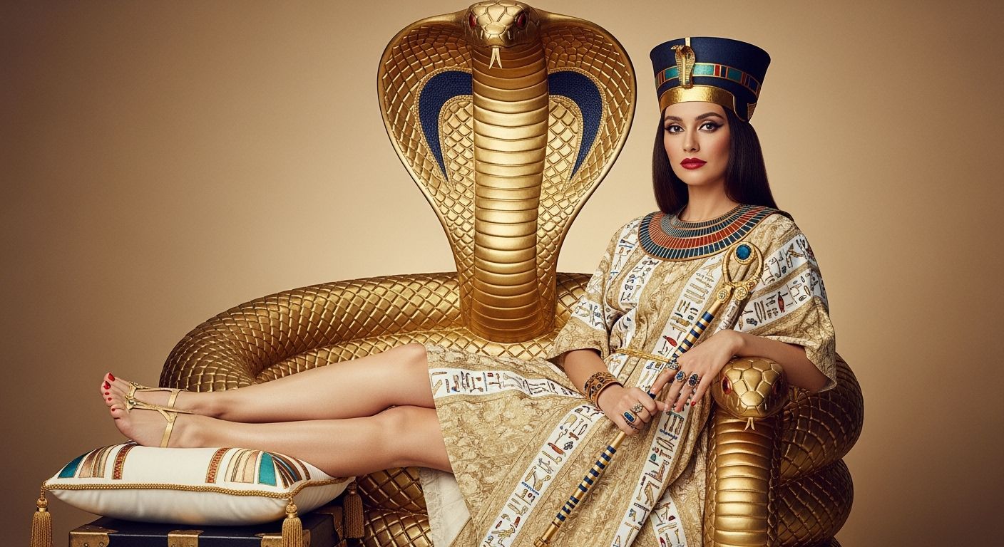 Egyptian Queen on Golden Cobra Throne