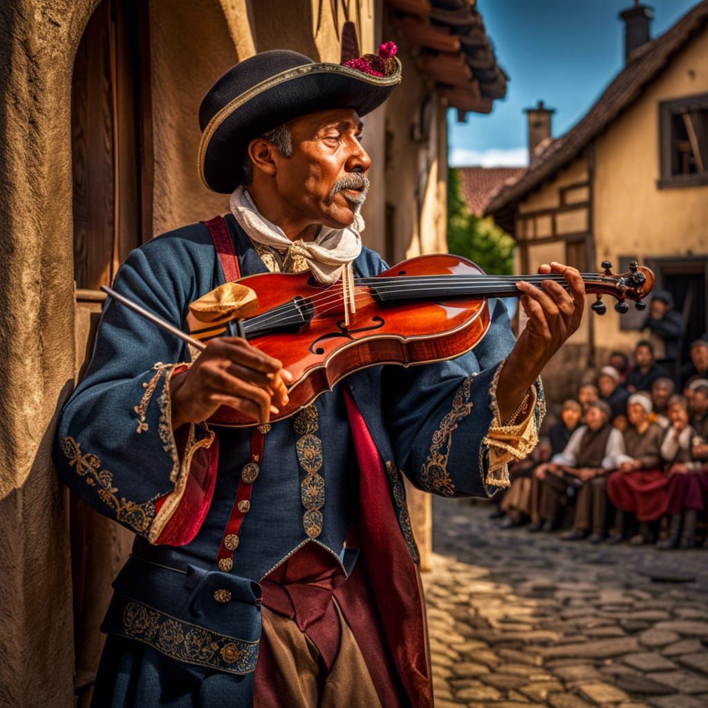 Minstrel Bard Performing in Village Square