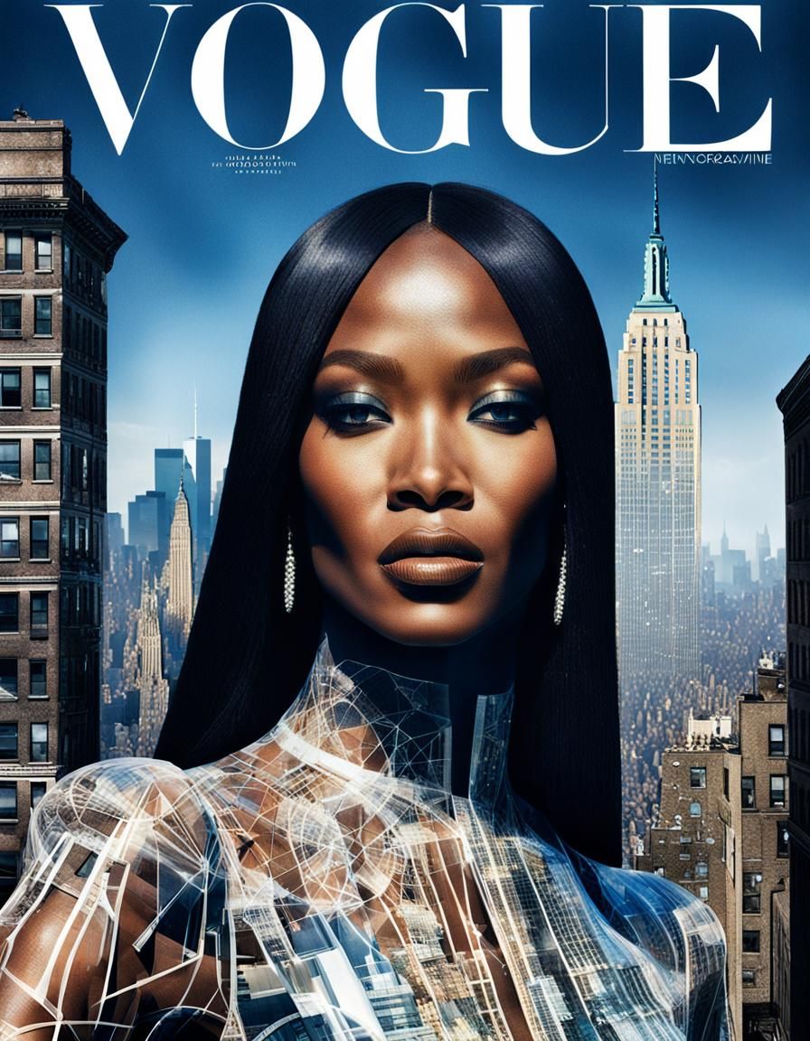 Hyperrealistic Vogue Cover with Double Exposure Effect