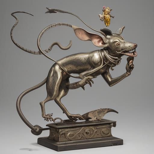 Flying Metal Rat Sculpture: Cubist Expressionism