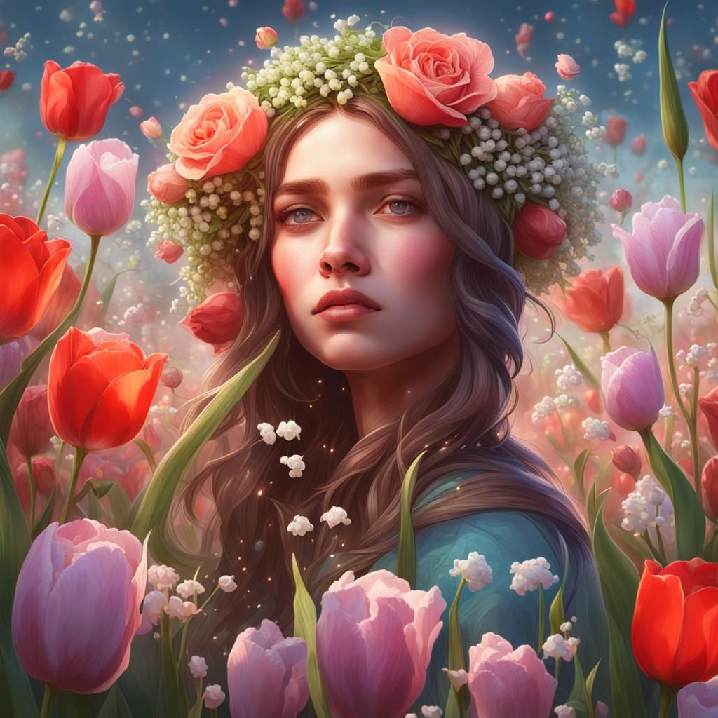 Floral Portrait in Art Nouveau Style