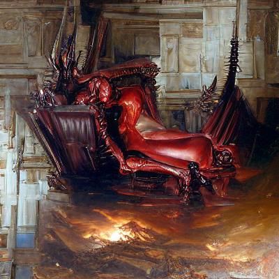 Queen of Hell Lounging on a Throne as Oil Painting