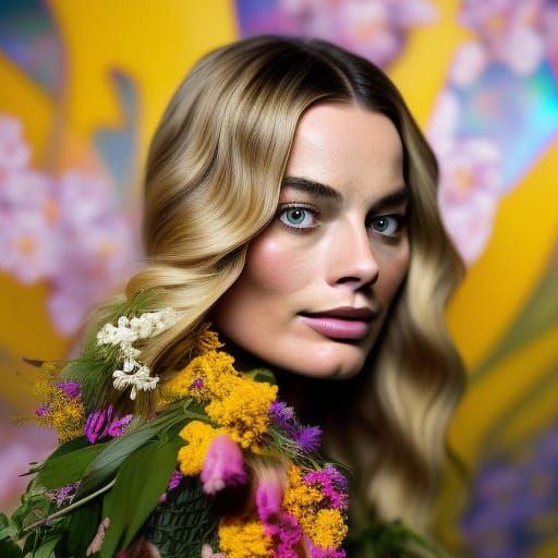 Margot Robbie Portrait in Art Nouveau Style