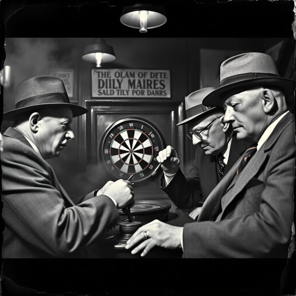 Vintage Darts Players in Smoky Pub