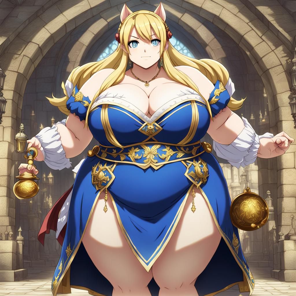 Goddess-like Obese Woman in Medieval Anime Style